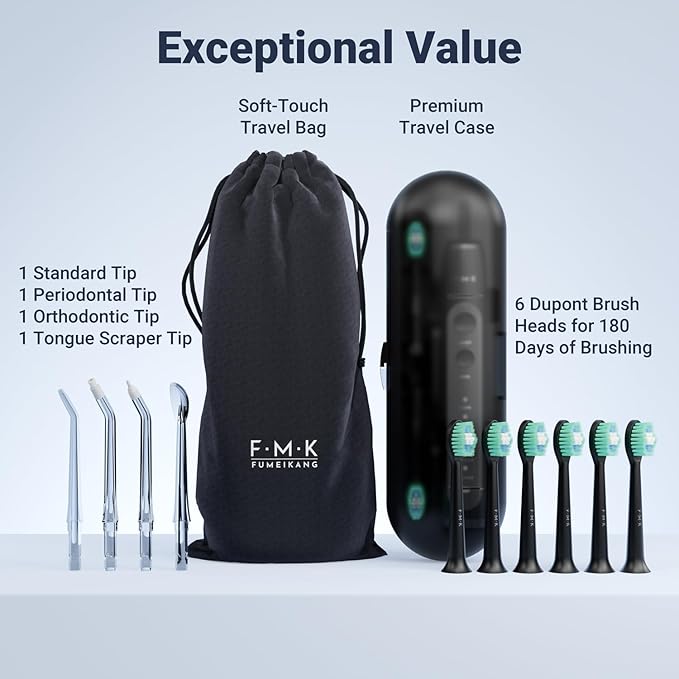 FUMEIKANG Water Flosser & Electric Toothbrush for Adults Oral Irrigator & Sonic Toothbrush 2-1 Oral Clean Kit (Black)