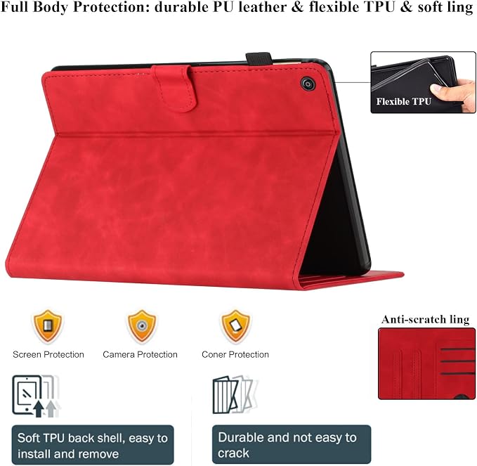 Fire HD 8 Case Slim Folding Stand Auto Wake/Sleep Wallet Case with Cards/Cash Holder for Amazon Fire HD 8(8th/7th/6th Gen 2018/2017/2016 Release)-Black