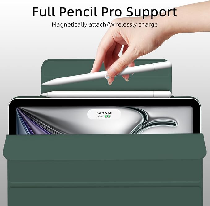 for iPad Air 13 inch M4/M3/M2 Case (2026/2025/2024Model A3268/A3269/A3271) Auto Sleep/Wake and Magnetic Closure Slim Trifold Stand Case PU Leather Cover Support Apple Pencil Pro Black