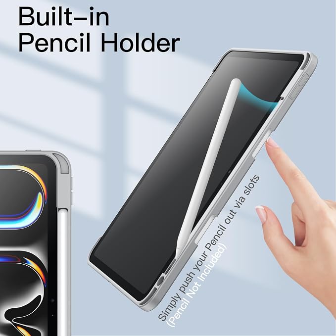 JETech Case for iPad Pro 11 M5/M4 Black | Cover for 2025/2024 Model Clear Transparent Back Pencil Holder Slim Shockproof Protection Tri-Fold Stand Auto Wake/Sleep
