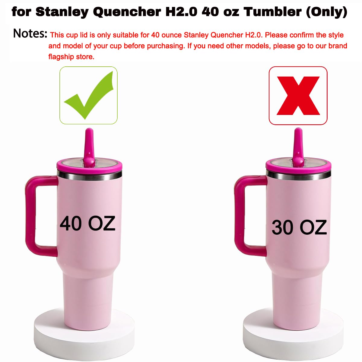 Aooiiysd 2 Pack 40oz Stanley Replacement Llid, with Leak Proof and Flip Straw Lid, Stanley Cup Accessories, for Stanley Quencher H2.0 40 oz Tumbler (Only), BPA Free (White and Rose Red Set)