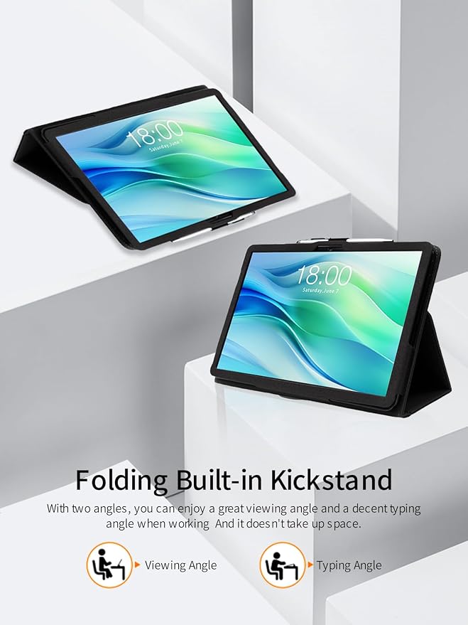 for FEONAL D126 11 Inch Android 14 Tablet CaseFolding Stand Protective Cover with Pencil Holder and Wrist StrapFull Protection Premium PU Scratch Resistant(Black)