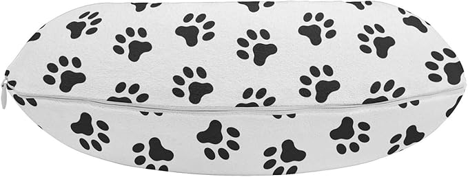 Ambesonne Paw Print Travel Pillow Neck Rest, Puppy Kitten Dog and Cat Themed Repetitive Pet Foot's Stains Concept, Memory Foam Traveling Accessory for Airplane and Car, 12", Grey White
