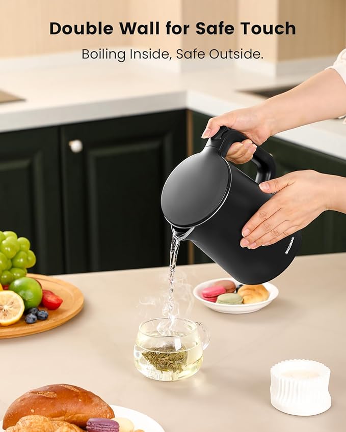 SKOBOIL Electric Kettle Small for Tea & Coffee, 0.8L (27OZ) Double Wall Stainless Steel Hot Water Boiler, Fast Boiling Water Heater & Teapot with Auto Shut-Off, Boil-Dry Protection