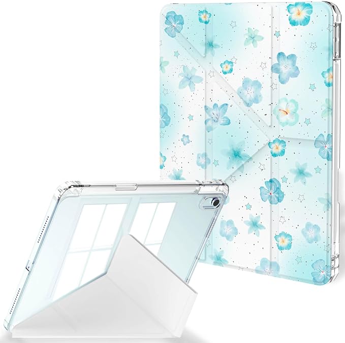 Feams Case for iPad Air 11-inch M4 2026 / M3 2025 / M2 2024 iPad Air 5th/4th Generation 2022/2020 10.9 Inch Y-Fold Standing Case Clear Back with Portrait Stand &amp Pencil Holder Beige Checkered