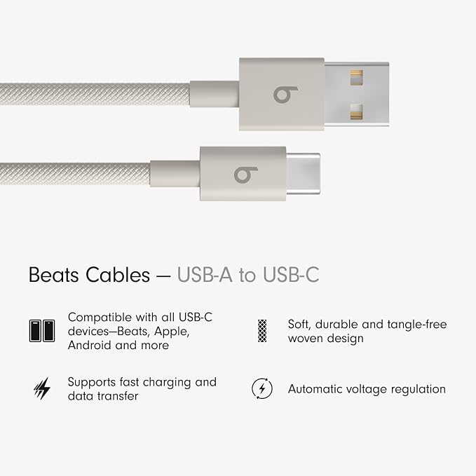 Beats 240W USB-C to USB-C Braided Cable Fast Charging Durable/Tangle Free Compatible with Apple and Android Devices (3 m/10 ft) – Bolt Black