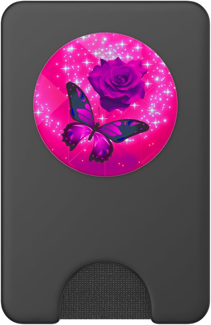 Hot Pink Butterfly Flower Rose Cell Phone Holder Grip Floral PopSockets Adhesive PopGrip