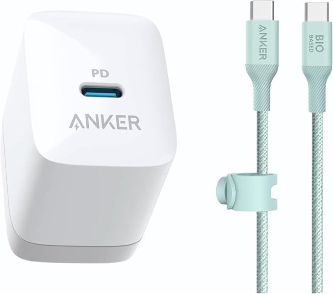 Anker 20W USB-C Power Adapter and Bio-Nylon USB-C to USB-C Cable Eco-Friendly 20W PD Fast Charger and Durable USB-C Charging Cable for iPhone iPad Android Samsung Galaxy MacBook and More