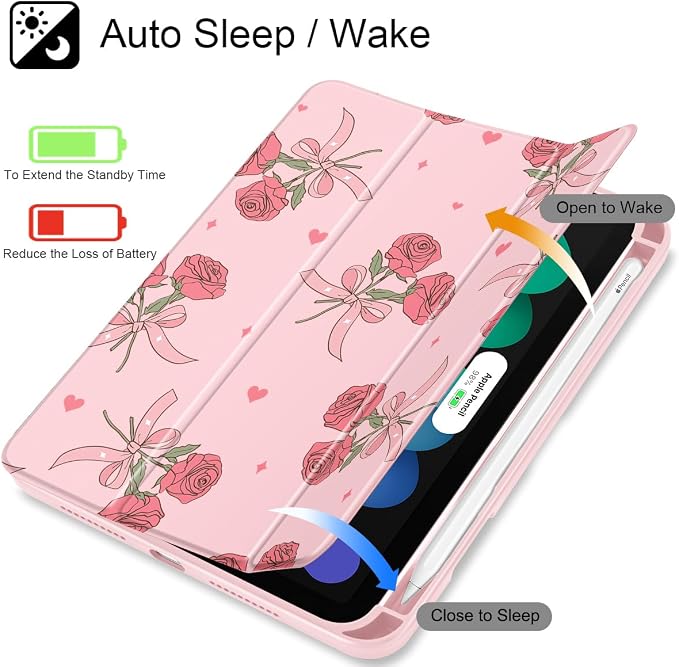 Case for iPad mini (A17 Pro 7th Generation) 2024/iPad Mini (6th Gen) 8.3 Inch with [Built-in Pencil Holder] Shockproof Cover with Clear Transparent Back Shell &amp Auto Wake/Sleep - Blue Bows