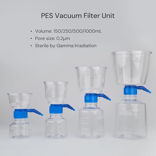 Pack of 4 Diposable Vacuum Filter Units 1000mL 0.2μm PES Hydrophilic Membrane