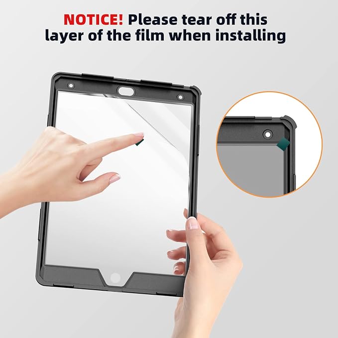 Case for iPad 9th/8th/7th Generation-Built-in Screen Protectorwith Pencil Holder&amp360°Rotating Hand StrapShoulder StrapCase for iPad 10.2 inch 2021-2019(Black)