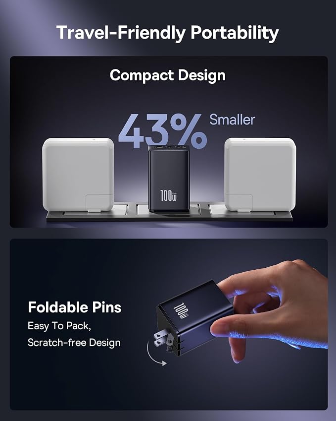 Baseus 100W USB C Charger Block 3-Port Foldable Compact PPS Wall Charger &amp Baseus 30W USB C Charger Block 2 Pack Fast Charger Type C with USB-C Cable