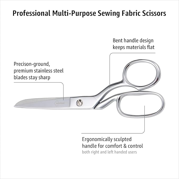 BoFuYuan Professional Stainless Steel Fabric Scissors 8-Inch Chrome Silver