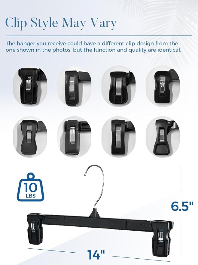Smartor Plastic Pants Hangers - 30 Pack, Black Pant Hanger, Shorts Hangers with Non-Slip Clips, Dress, Heavy Duty Hanger for Trouser, Slack, Skirt, Demin Jean, Dress - 14 Inch