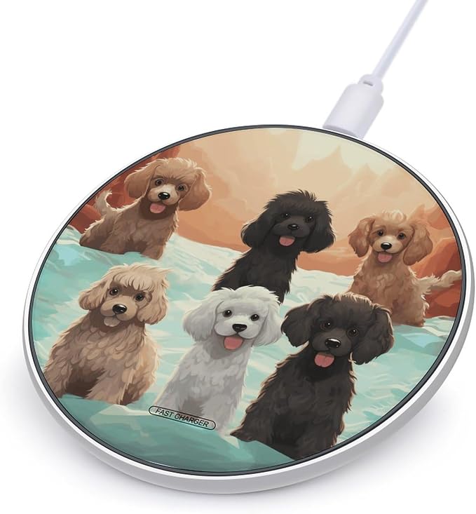 Poodles Dogs Wireless Charger Fast Charging Pad | Anti-Slip Qi Certified Wireless Charging Pad for All Phones with Wireless Charging Function for Home Office Travel