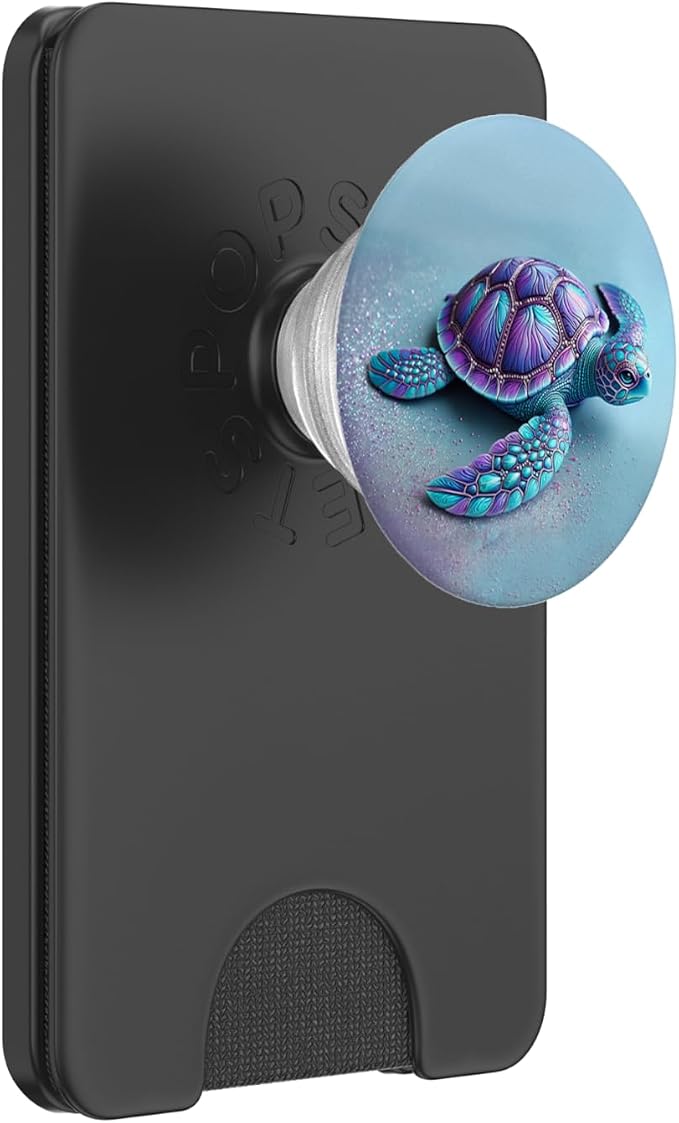 Teal Blue Purple Turtle Geometric Design On Light Blue Cyan PopSockets Adhesive PopGrip