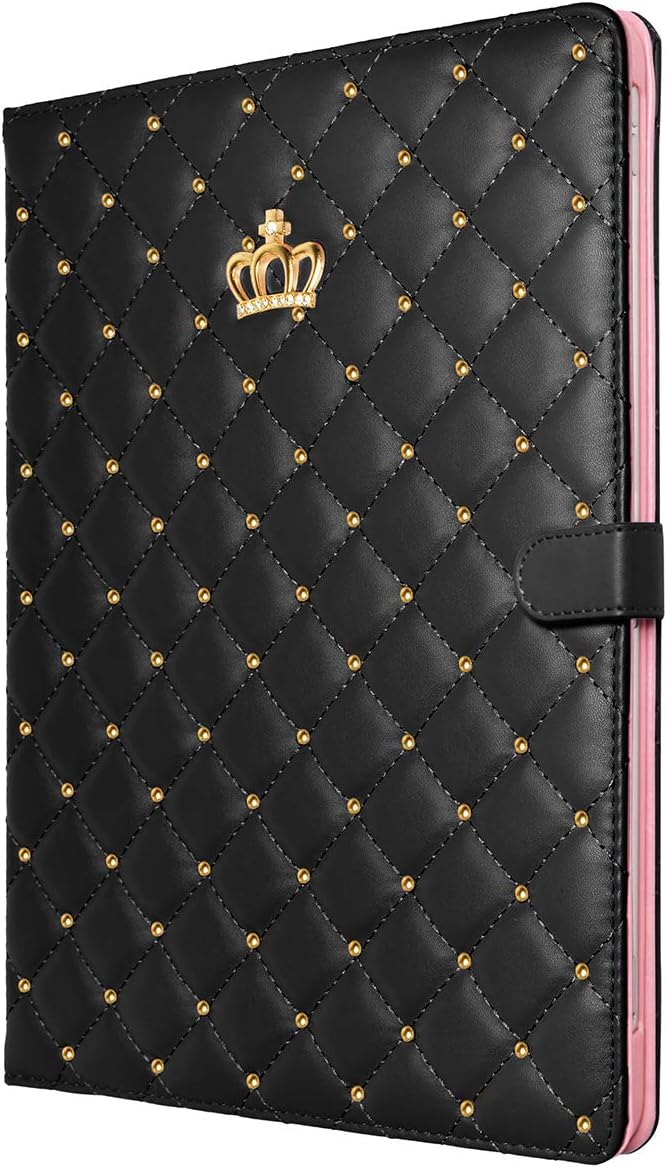 for iPad Air 13 Inch M4/M3/M2 (2026/2025/2024) Smart Case Auto Wake/Sleep Shockproof PU Leather Girls Woman Flip Magnetic Cute Crown Diamonds Kickstand Folio Cover for iPad Air 13 Black