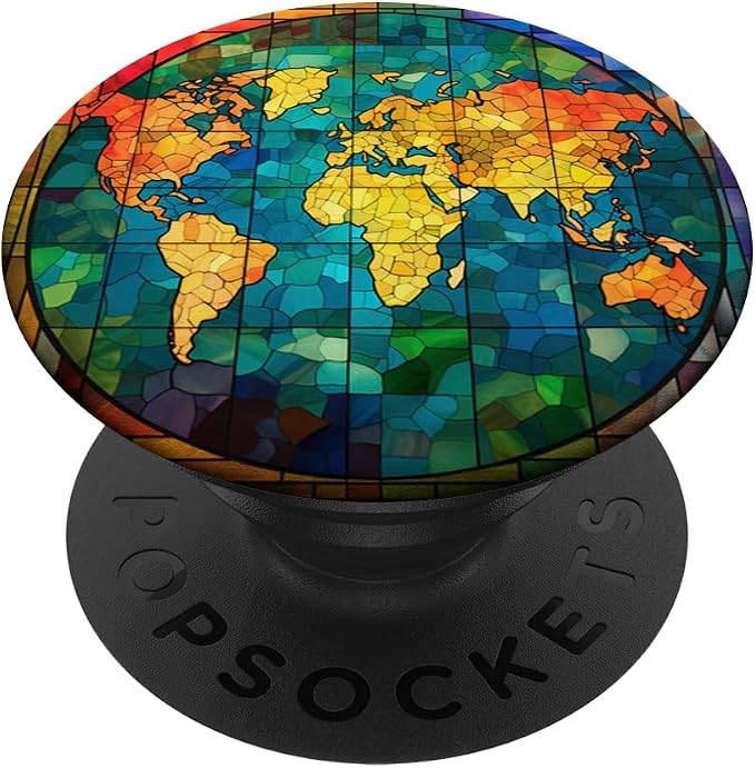 Stained Glass World Map PopSockets MagSafe PopGrip for iPhone