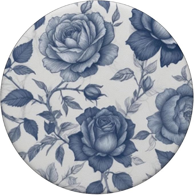 Blue &amp White Rose Floral PopSockets Adhesive PopGrip