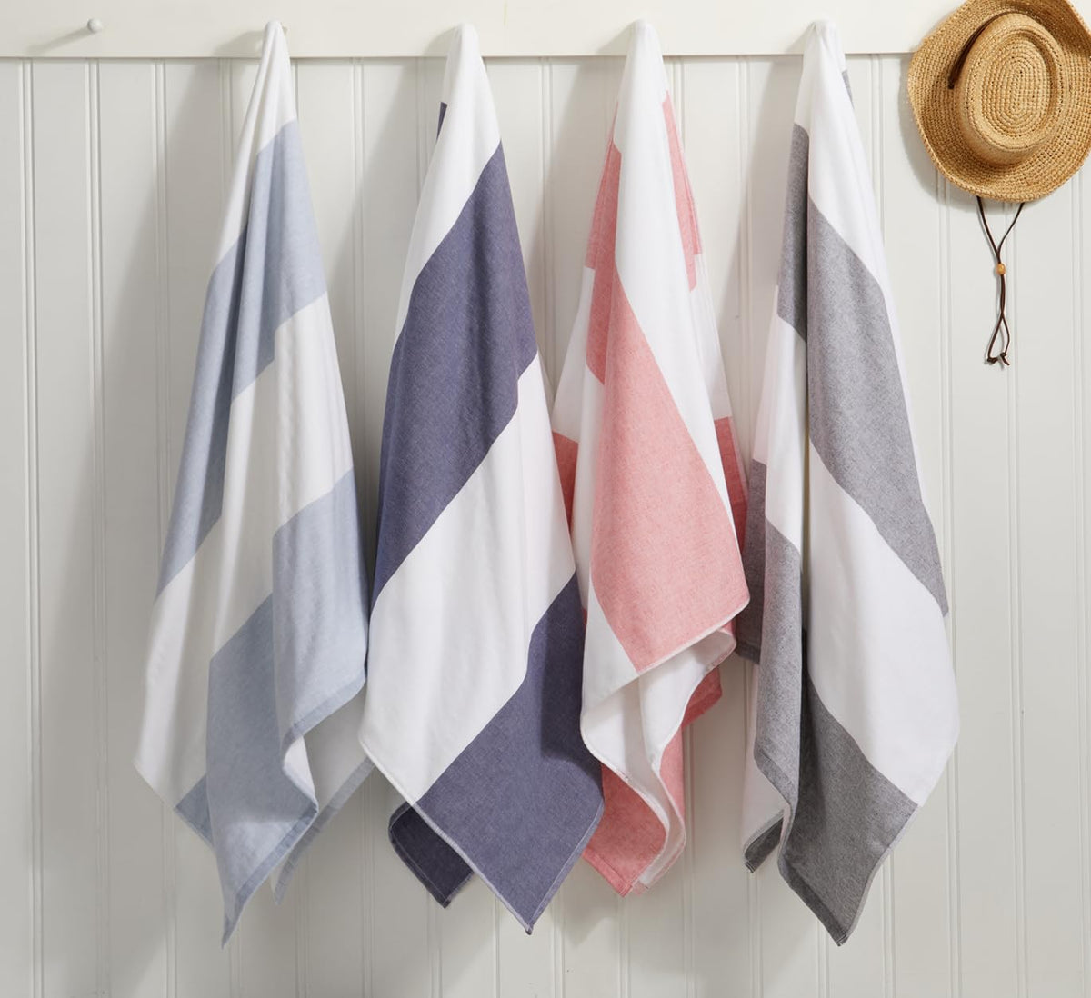 Loon & Lake Luxury Block Stripe Beach Towels | Oversized 36" x 72" | Crafted from 100% Combed Cotton | Plush and Absorbent Beach Towel or Pool Towels | Fouta & Terry | Balch Collection - Coral