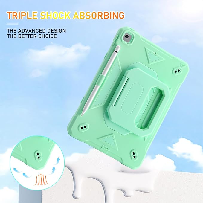 for iPad 9th/8th/7th Generation Case iPad 10.2 Case 2021/2020/2019 Rugged Heavy Duty Shockproof Protective Kids Case with Screen Protector/360° Rotating Folding Stand/Pencil Holder/Shoulder Strap