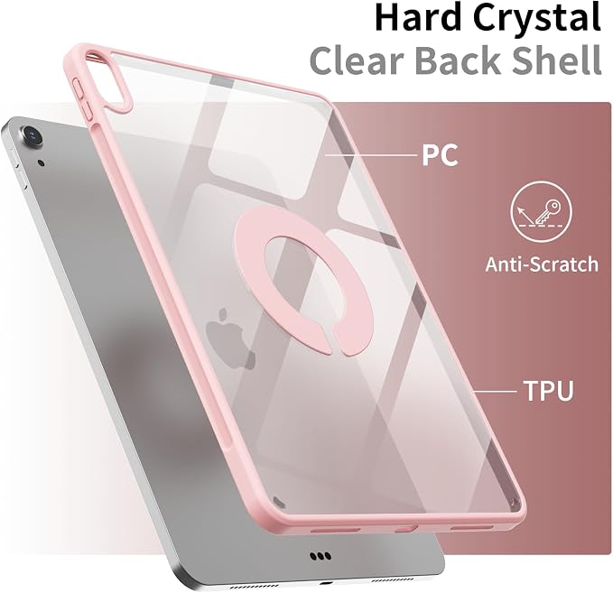 Case for iPad (A16) 11th/10th Generation (2025/2022 11/10.9 Inch) | Clear Hard PC Back Shell Smart Magnetic Detachable Cover with Clasp Portrait/Landscape Stand Auto Sleep/Wake Black