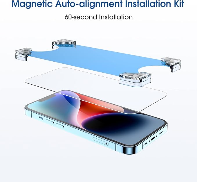 amFilm 2 Pack Magnetic OneTouch Compatible with iPhone 13 Pro Max 6.7/ iPhone 14 Plus 6.7 Screen Protector Tempered Glass Full Coverage with Easy Installation Kit (Magnetic &amp Reusable)