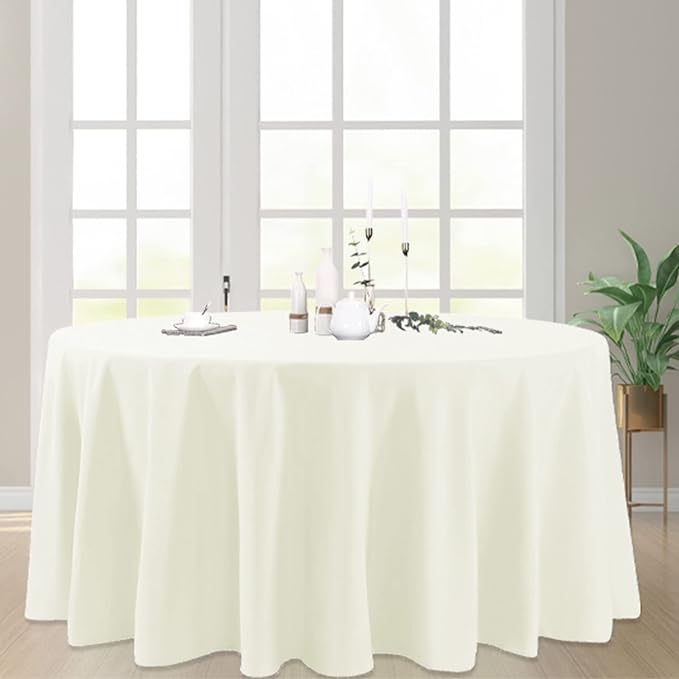 6 Pack Ivory Round Tablecloths 90 Inches Table Cloth Stain and Wrinkle Resistant Washable Polyester Table Cover Fabric for Party, Wedding,Dining,and Banquet Decoration