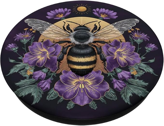 Honey Bees and Purple Flower Botanical Bumblebee Lush Floral PopSockets Adhesive PopGrip