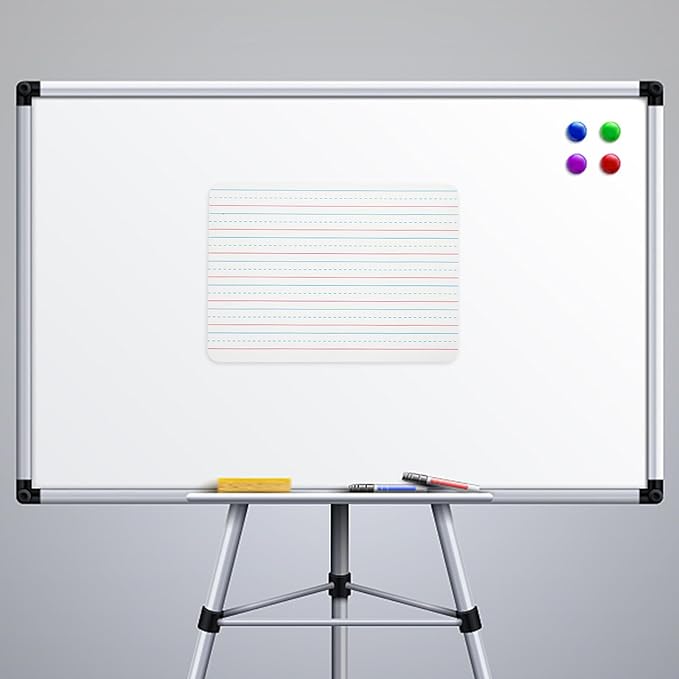 Double Sided Dry Erase Board 12x18 Inch with Lined Grid and Plain Surface, Small Whiteboard for Office and Classroom Use, Personal Portable Writing Board for Meetings and Study
