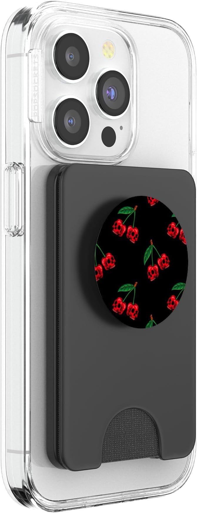 Cute Cherry Skull Pattern Scary Red Skulls Black Background PopSockets Adhesive PopGrip
