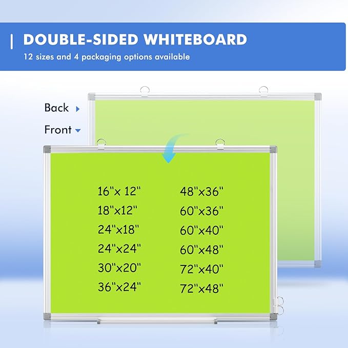 WALGLASS Magnetic Whiteboard 36"x24" Dry Erase White Board for Walls with Pen Tray, Aluminium Frame and Dry-Wipe Writing Surface for Drawing, Home, and Office (Green)