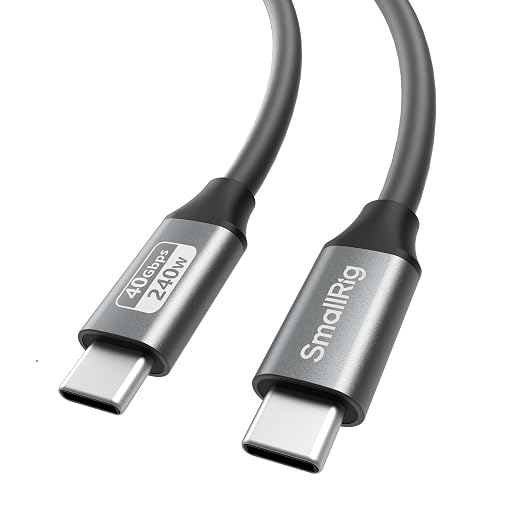 SMALLRIG USB4 40Gbps USB-C Cable 240W PD 3.1 Fast Charging 8K@60Hz Video 100cm/39.4in Straight to Angled Connectors with Cable Tie for MacBook Pro for iPad Pro for iPhone 17/16/15 Series - 5732