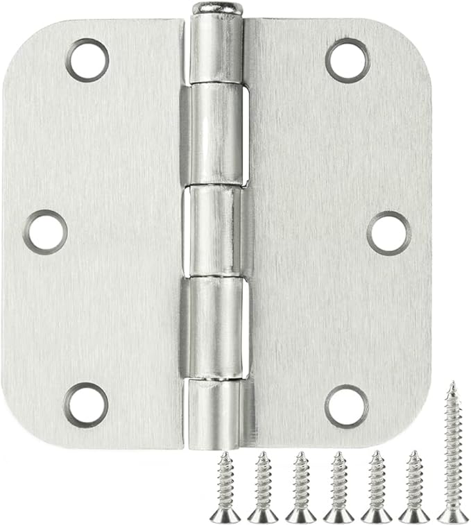 30 Pack Rounded Satin Door Hinges Brushed Nickel 3.5 Inch Interior 3 1/2 Inch 5/8" Radius Corners Iron Bifold Silver Residential Bed Room Hinge for Doors Hardware Controls House Decor Accessories