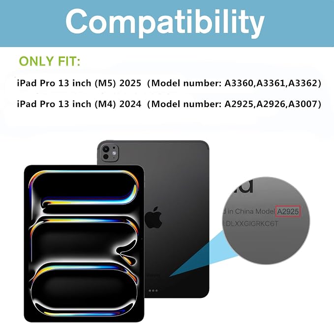 ProCase Clear Back Folio Book Case for iPad Pro 13 M5 / M4 Black | Hard Shell Protective Book Cover Built-In Pencil Holder Layout Convertible Tri-Angle Folio Stand