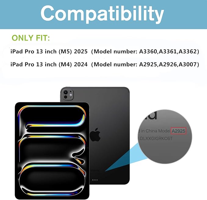 ProCase Clear Back Folio Book Case for iPad Pro 13 M5 / M4 Black | Hard Shell Protective Book Cover Built-In Pencil Holder Layout Convertible Tri-Angle Folio Stand