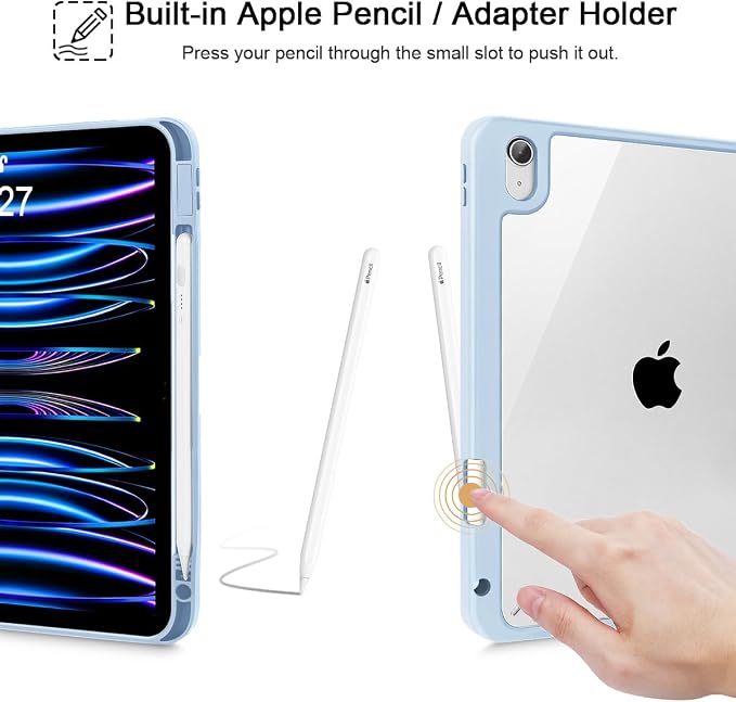 Tuiklol Case for iPad Air 11 Inch M4 2026 / Air 11 Inch M3 2025 / Air 11 Inch M2 2024 / iPad Air 10.9 Inch 2022 2020 Buit in Pencil Holder with Shockproof Cover Clear Transparent Back Black Flower