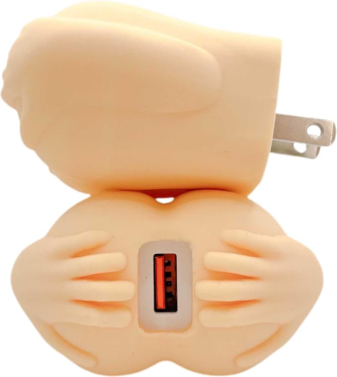 Butt-Shaped Wall Charger Block 20W Fast Charging Power Adapter Funny Gag Gift in Dark Skin Tone USB A