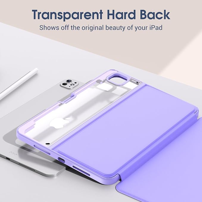 ProCase Clear Back Folio Book Case for iPad Pro 13 M5 / M4 Black | Hard Shell Protective Book Cover Built-In Pencil Holder Layout Convertible Tri-Angle Folio Stand