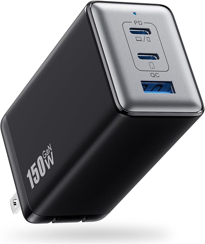 150W USB C Charger BlockGaN III Compact Foldable Wall Charger 3 Port Fast Charging StationPD QC PPS Portable USB C Hub 100W Laptop Adapter for MacBook Pro/AiriPadiPhone 17/ProGalaxy S24Dell etc