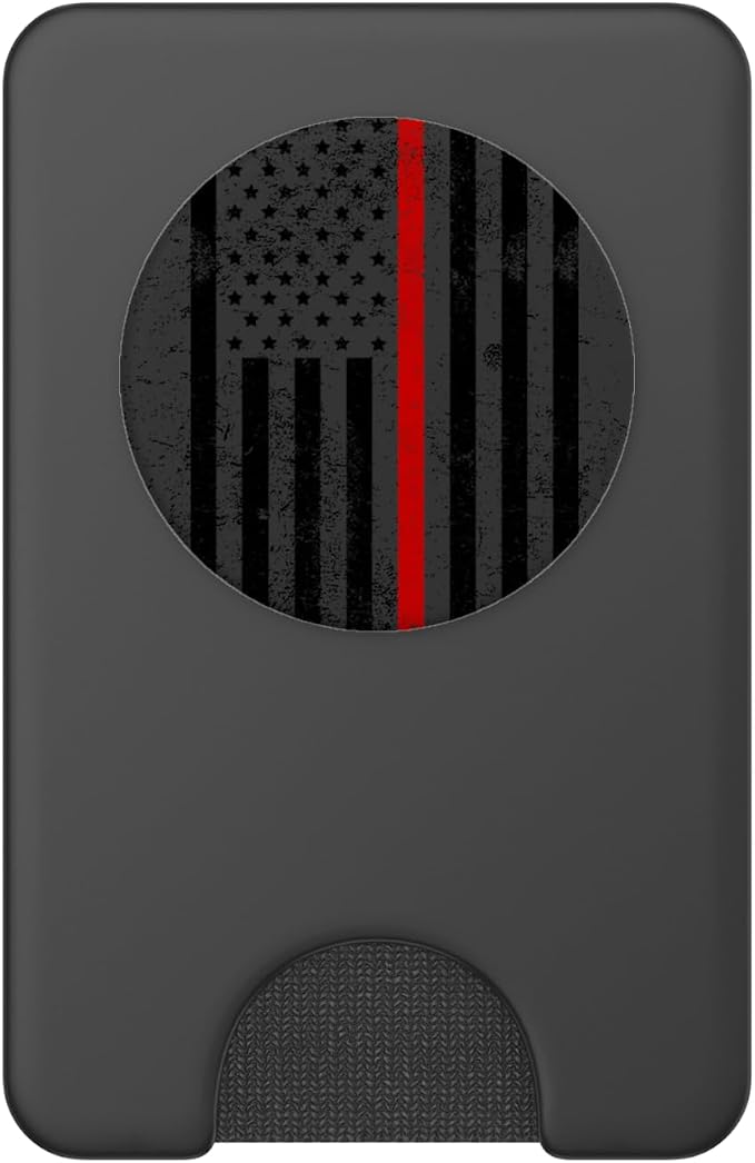 Black American Flag Red Line Firemen Firefighter Men Gift PopSockets Adhesive PopGrip