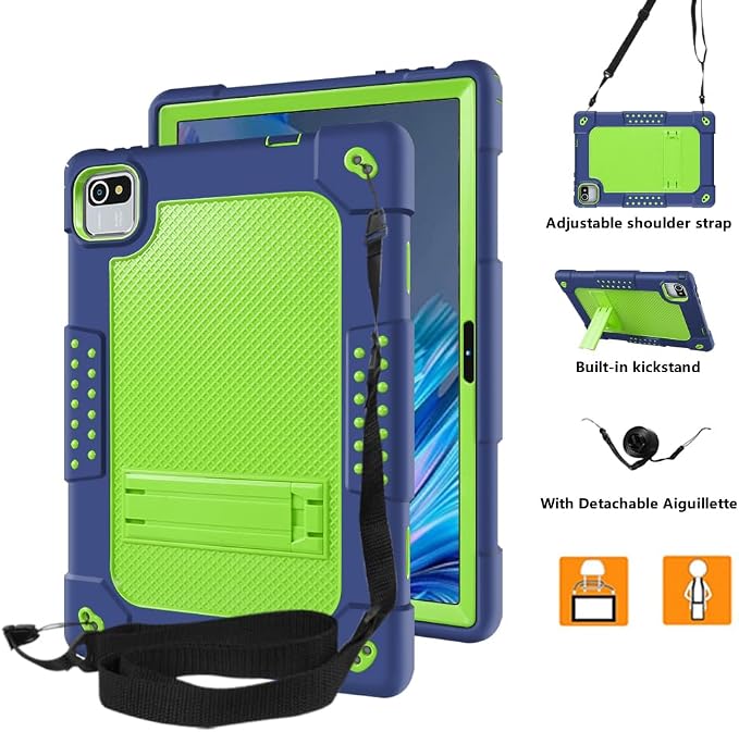 Compatible with aiprotablet C20e / MB1001 10 Inch/ZZB 10 Inch Tablet Case Kids Friendly Shockproof Shoulder Strap Shell for CZZ/Okaysea 10.1/HAPPYBE/ANYLAKE/Velorim Tablet (Black/Black)