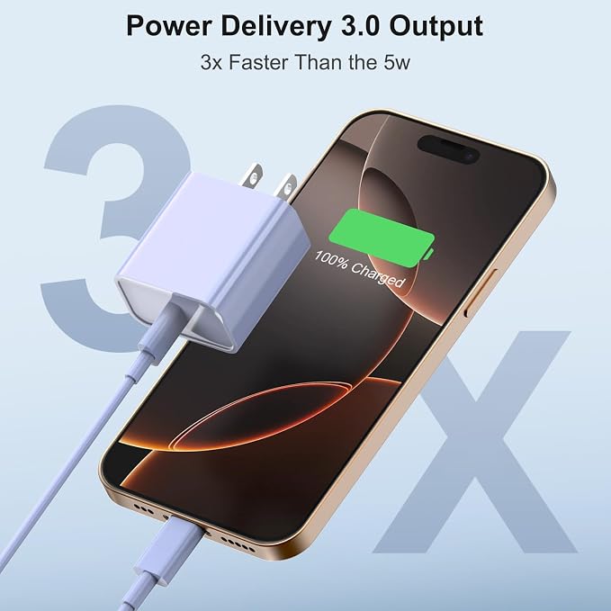 iPhone 17 16 Charger Fast Charging Extra Long 10FT USB C Charger(Black) | for iPhonesiPadsTabletsAndroid devices[ETL SAFETY CERTIFIED] 20W Type C Charger Block with Fast Charging USB C Cables
