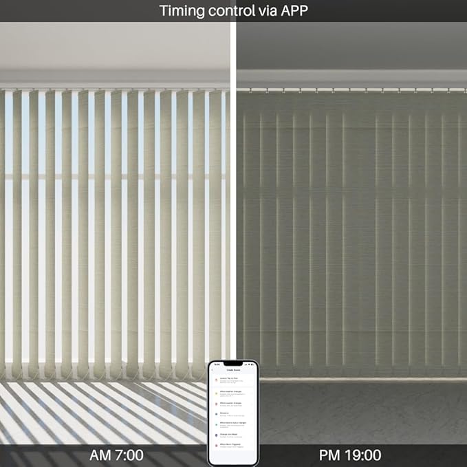 Blindify Motorized Vertical Blinds Compatible with Alexa Google Home, Blackout Sliding Door Shades Smart Vertical Blinds Remote Control Customize, Beige