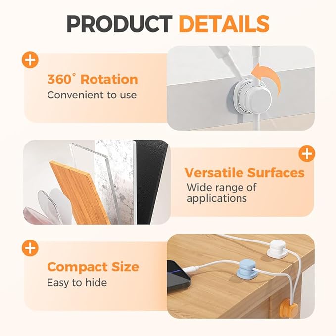Magnetic Cord Organizer Holder, Upgrade Cord Holder for Nightstand, Adhesive Wire Cable Clips Management Kit for Phone Charger, Computer, Home, Office, Desk, Nightstand (Black, 12 Packs)
