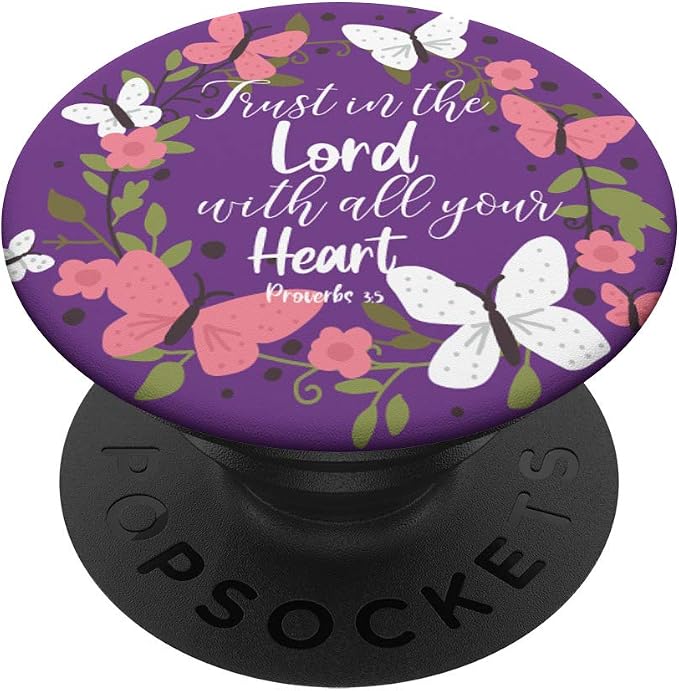 Purple Pink Proverbs 3 5 Christian Bible Verse Floral PopSockets Swappable PopGrip