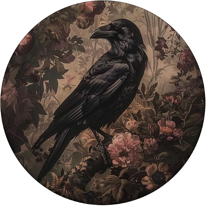 Aesthetic Vintage Gothic Boho Raven In Forest Floral Crow PopSockets Adhesive PopGrip