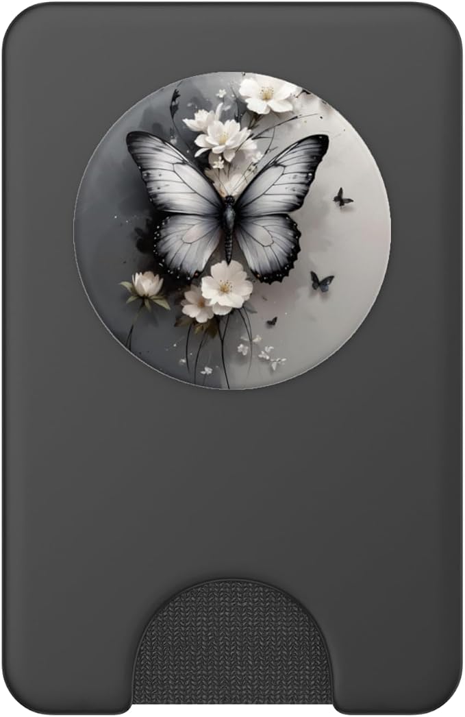 White Butterfly Floral Illustration Print PopSockets Adhesive PopGrip
