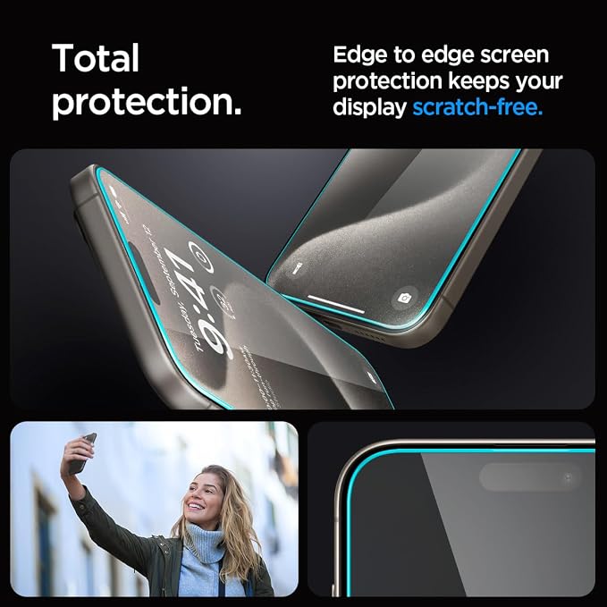 Spigen GlasTR EZ FIT Tempered Glass Screen Protector for iPhone 15 Pro | 9H Hardness Tempered Glass Easy Installation Kit Case-Friendly Crystal Clear Touch Responsive Oleophobic Coating