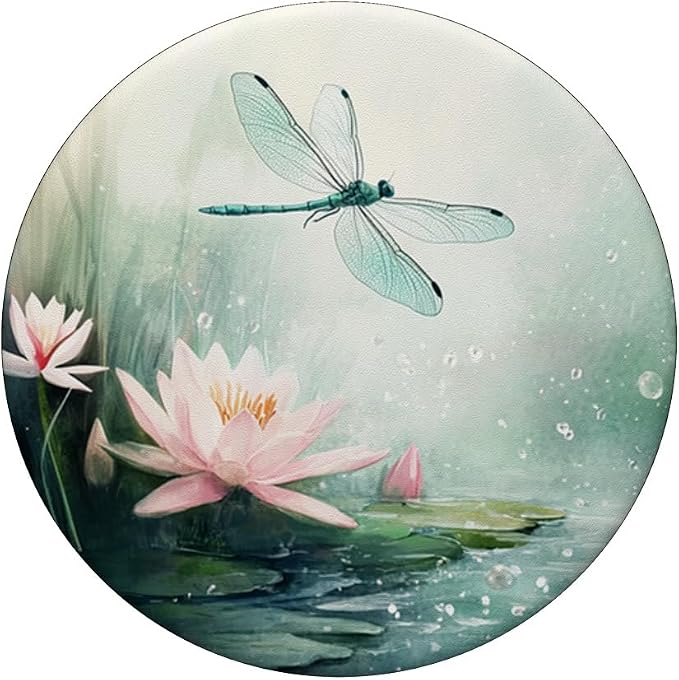 Aesthetic Floral Lotus And Dragonfly Watercolor Art PopSockets PopWallet for MagSafe